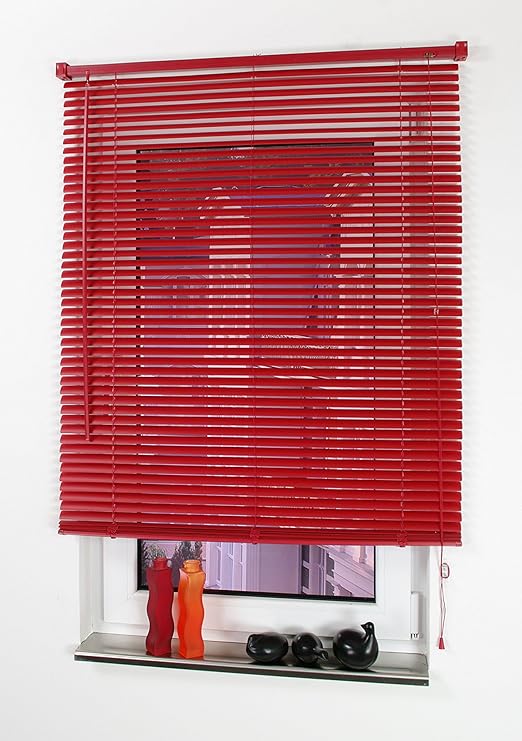 Liedeco Jalousie aus Kunststoff, 160 cm Länge, Kunststoff-Jalousie rot B 60 cm