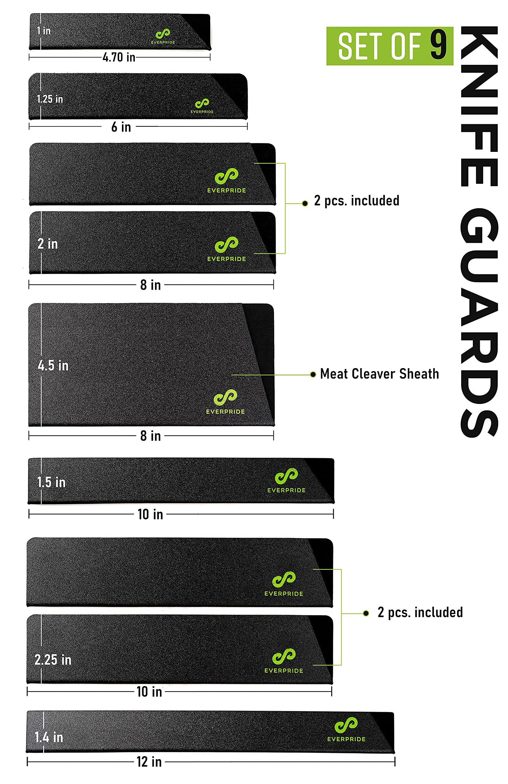EVERPRIDE Juego de protectores de cuchillos de 9 piezas, fundas universales para cuchillos de chef y cocina, protectores duraderos para bordes de cuchillos que incluyen varios tamaños para proteger su juego completo de cuchillos EVERPRIDE Juego de protectores de cuchillos de 9 piezas, fundas universales para cuchillos de chef y cocina, protectores duraderos para bordes de cuchillos que incluyen varios tamaños para proteger su juego completo de cuchillos