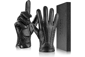 Kalapa Genuine Sheepskin Leather Gloves for Men, Winter Warm Touchscreen Driving Motorcycle Gloves with Cashmere Lined