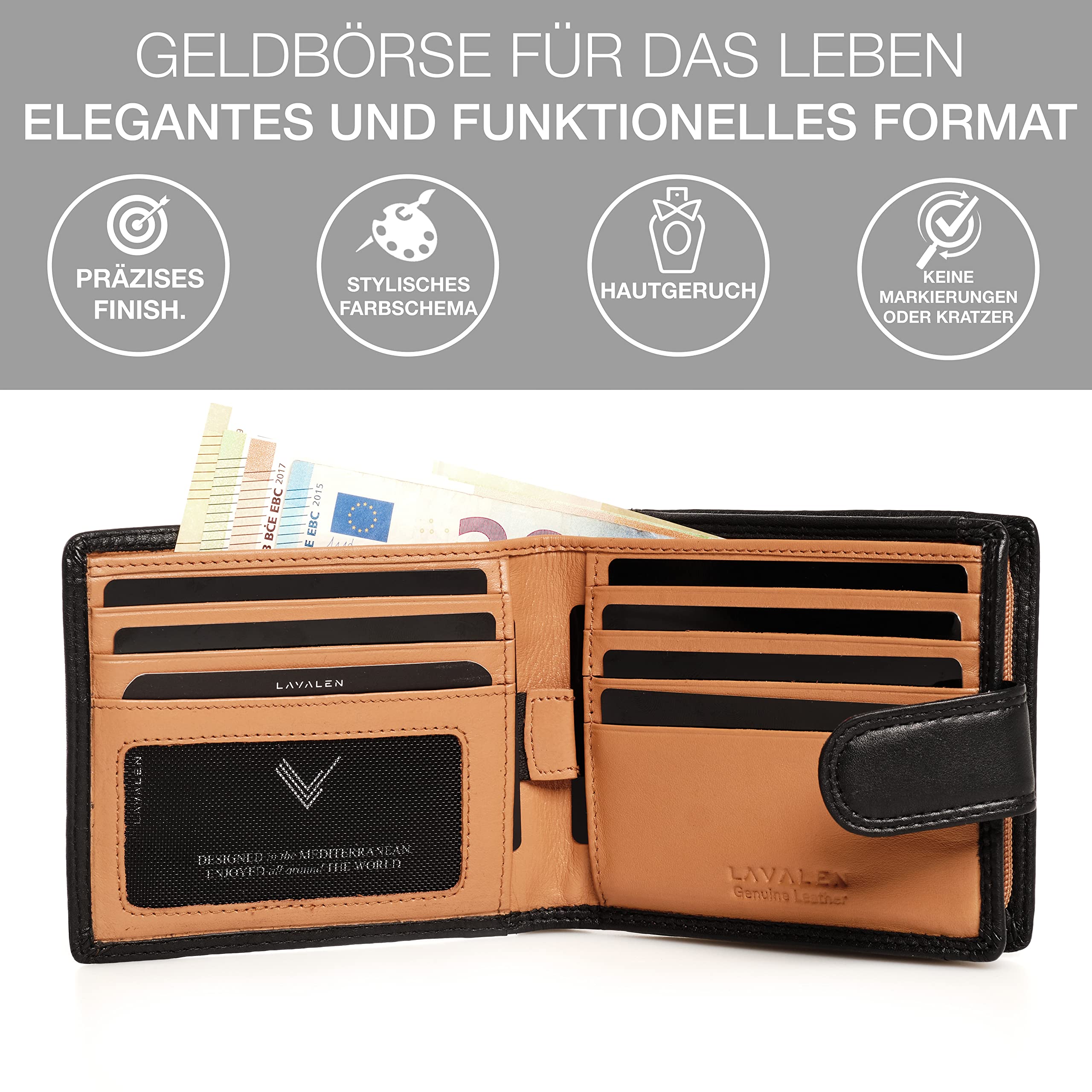 Lavalen Geldbörse Herren Leder mit RFID Schultz - Portmonee Herren mit Münzfach - Wallets for Men - Geldbeutel - Portemonnaie Groß - Brieftasche Männergeschenke - Geschenke für Männer. 4