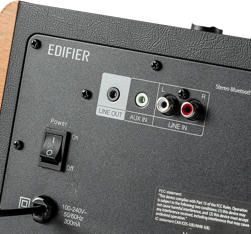 D12 - Haut-Parleur de Bureau Bluetooth stéréo intégré - Haut-Parleur sans Fil pour Ordinateur de Bureau - 70 Watts RMS avec Sortie Ligne subwoofer, Bois