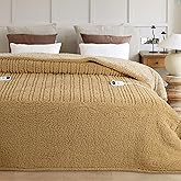blunique Heated Blanket Electric Blanket Queen - Fast Heating Blanket Throw Dual Controllers Double Sided Sherpa with 10 Heating Levels & 2-10 Hours Auto Off, Mashine Washable, 84 x 90 Inches, Camel
