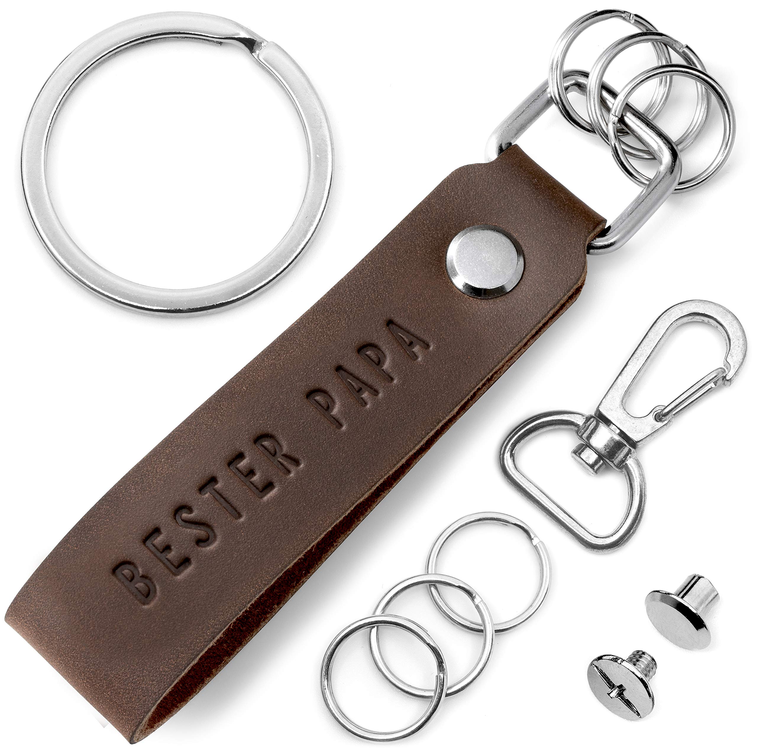 FABACH Leather Keyring with Changeable Keyring in Gift Box - Dad Gift Pendant for Father's Day and Birthday with Best Dad Engraving - Key Chain Key Holder, Best Dad (Brown) (Brown) - FB_LEA_B_BP