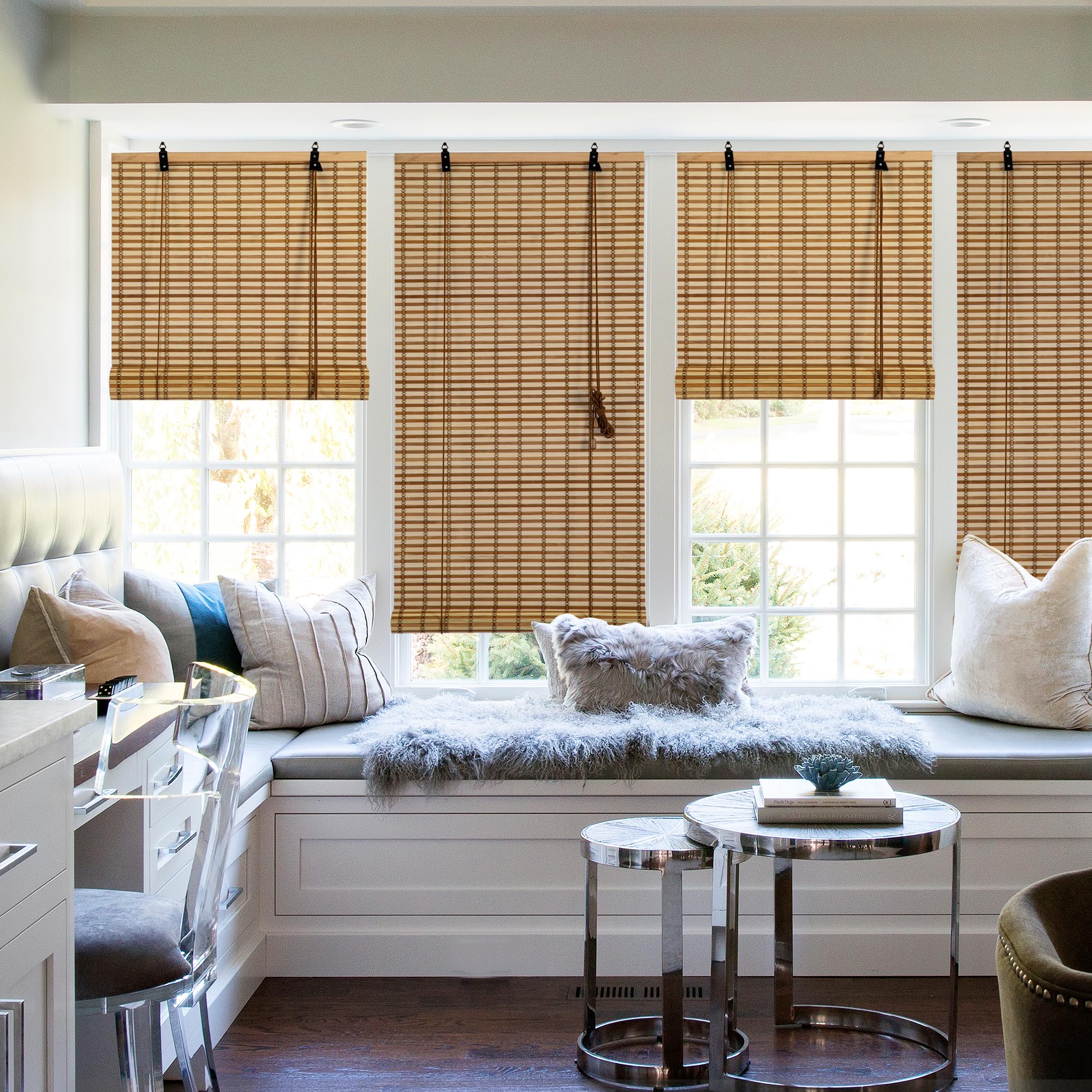 Cy.curtain bright Roller Blinds for Interior, Bamboo Blind, Sun Protection and Privacy for Doors and Windows, Opaque Bamboo Blinds (60x220cm)