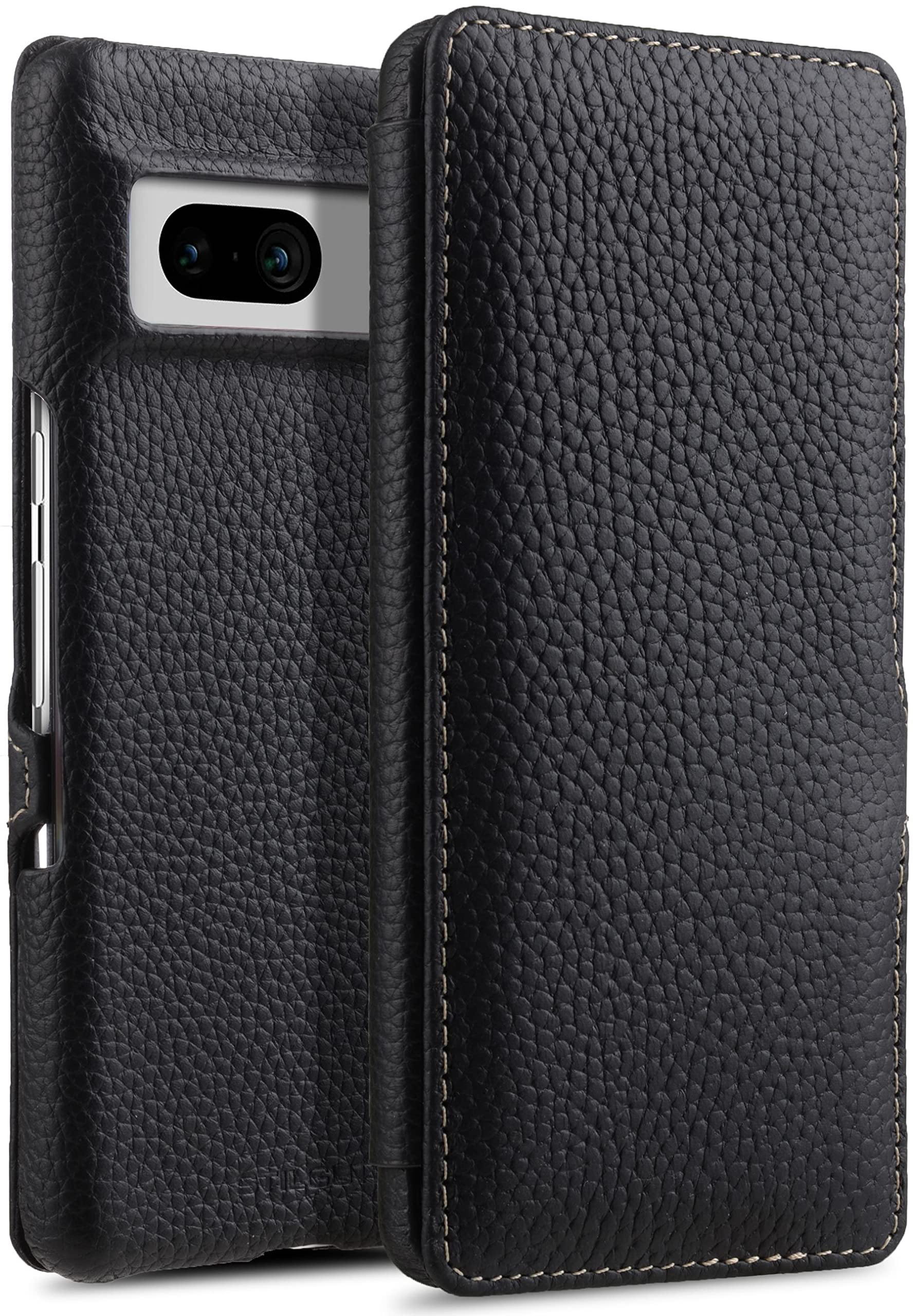 STILGUT Book Case Compatible with Google Pixel 7 Leather Case with Clip Closure, Leather Case, Flip Case, Mobile Phone Case - Black