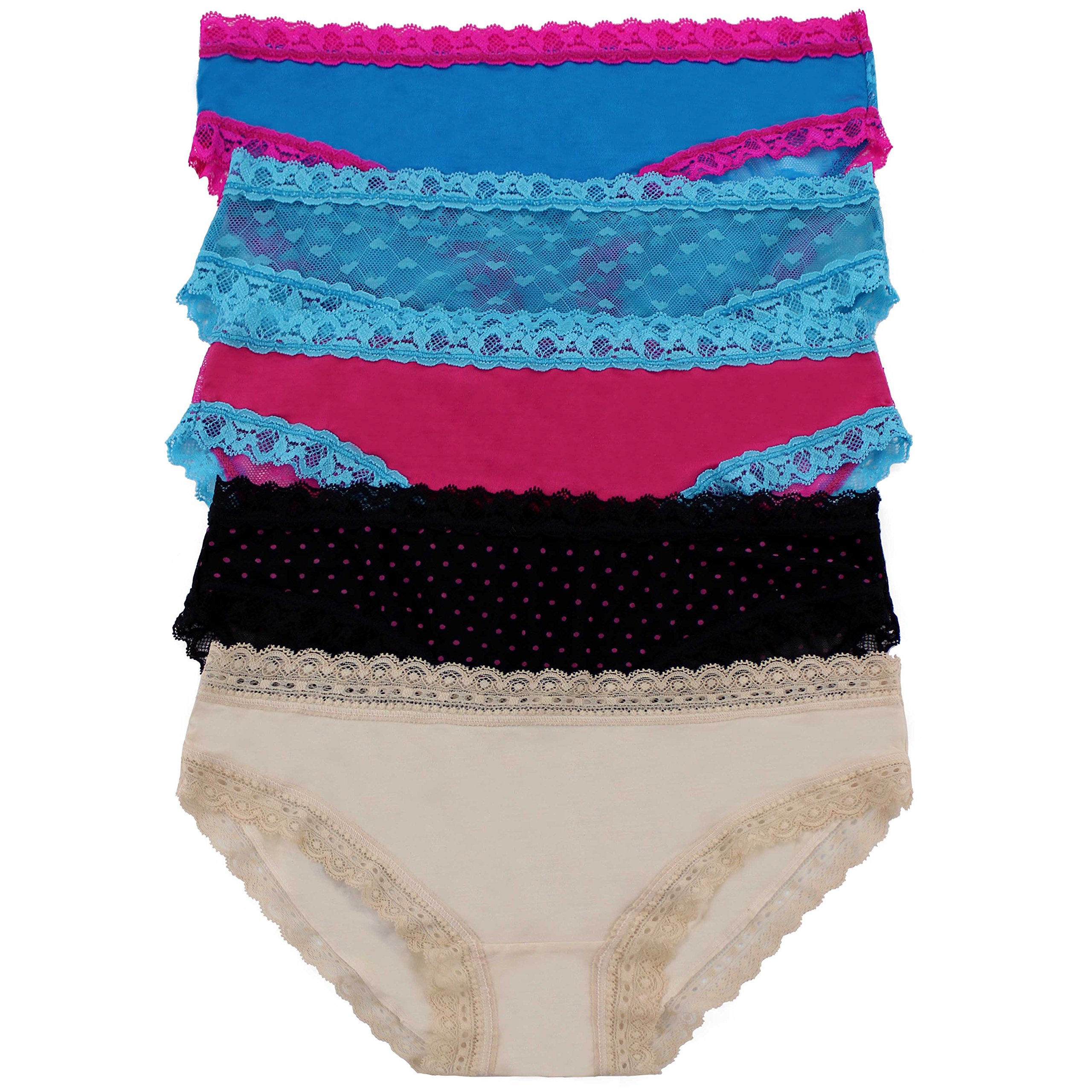 LOVEYOUSEXY Women Underwear Lace Soft Cotton Panties Lingerie Hipster Underwear 5 Pack Colors(XL)