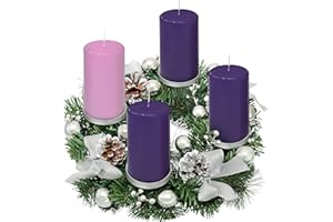 ELITE HOLIDAY PRODUCTS Silver Ribbon Advent Wreath Ring Candle Holder for Pillar Advent Candles - Large Size- Christmas Advent Wreaths Candleholder Stand - Advent Candle Decor - Advent Gifts