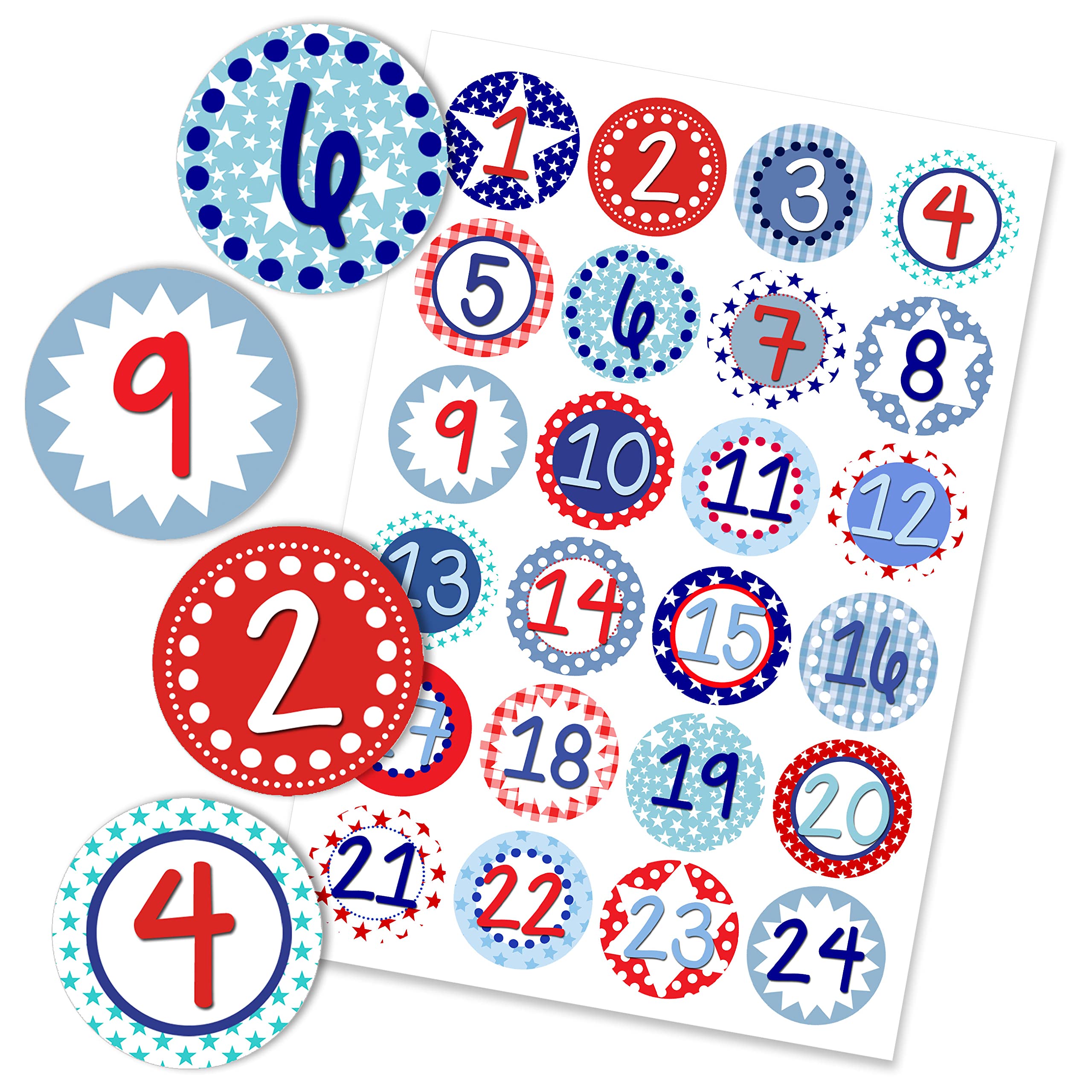 Papierdrachen 24 Advent calendar number stickers blue and red patterns No. 12 - stickers - for you to assemble and decorate