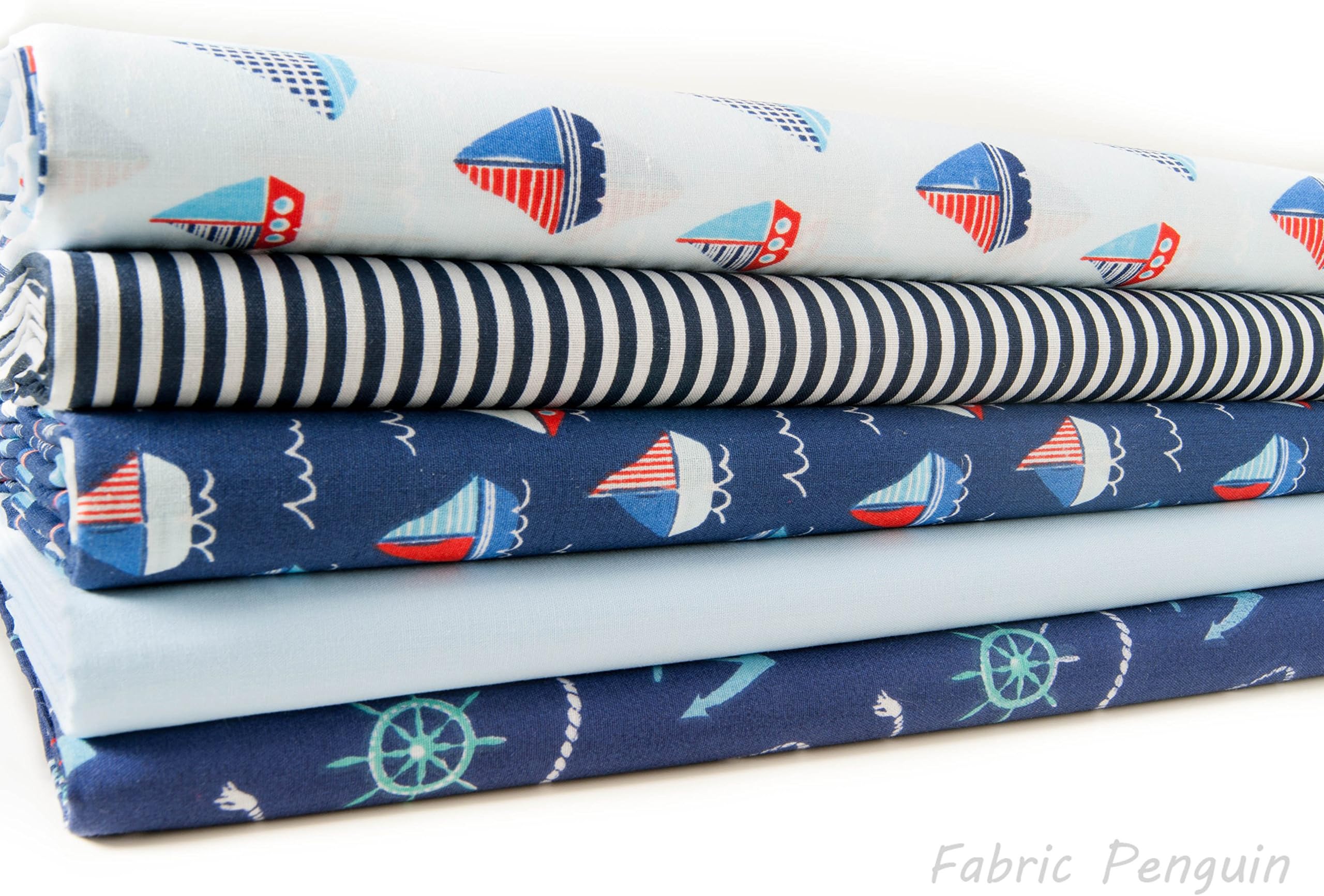 Nautical Boats Anchors Fabric Fat Quarters Bundle Children's Kids Blue White Navy