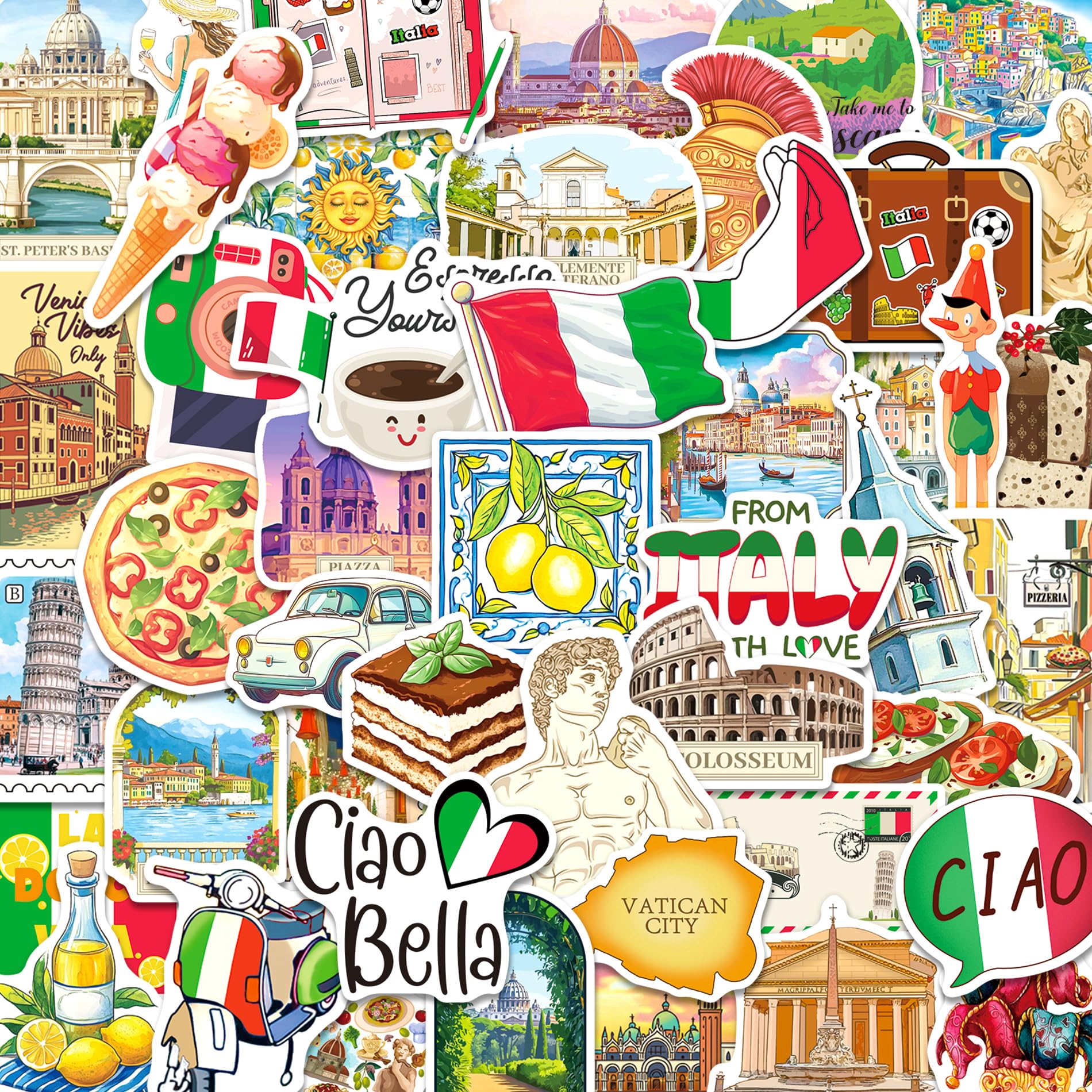 CKXTYNG Italy Stickers 200 Pcs, Italy Travel Sticker Pack with 100 ...