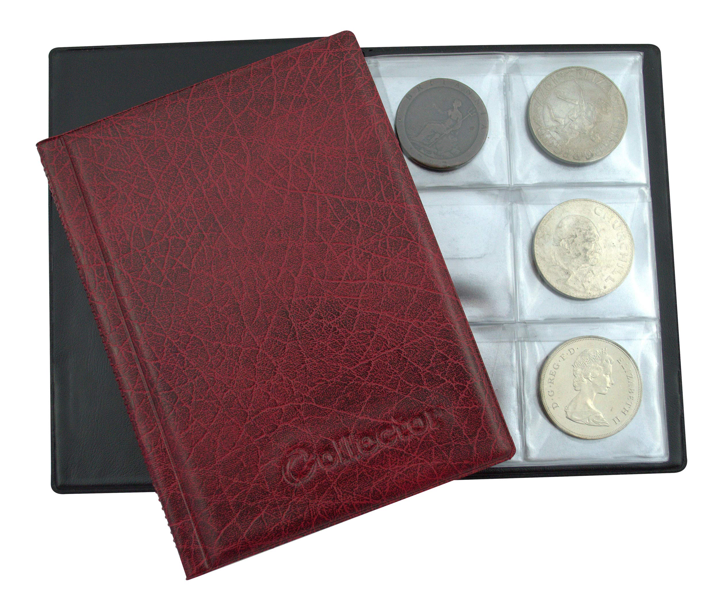 COLLECTOR Coin Album for 48 Large Coins – Compatible with Crown 5 Pound £5, 5€, 10€, 20€, 25€, 30€ and 50€ Coins (30-45 mm) Red