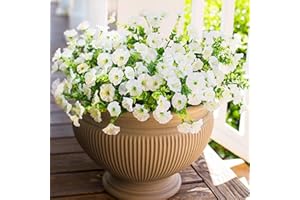 HyeFlora Artificial Flowers Plant for Outdoor Outside Spring Decoration, 12 Bundles Fake White Flowers Silk Morning Glory UV Resistant Realistic Faux Flowers for Front Door Porch Patio Yard Window Box