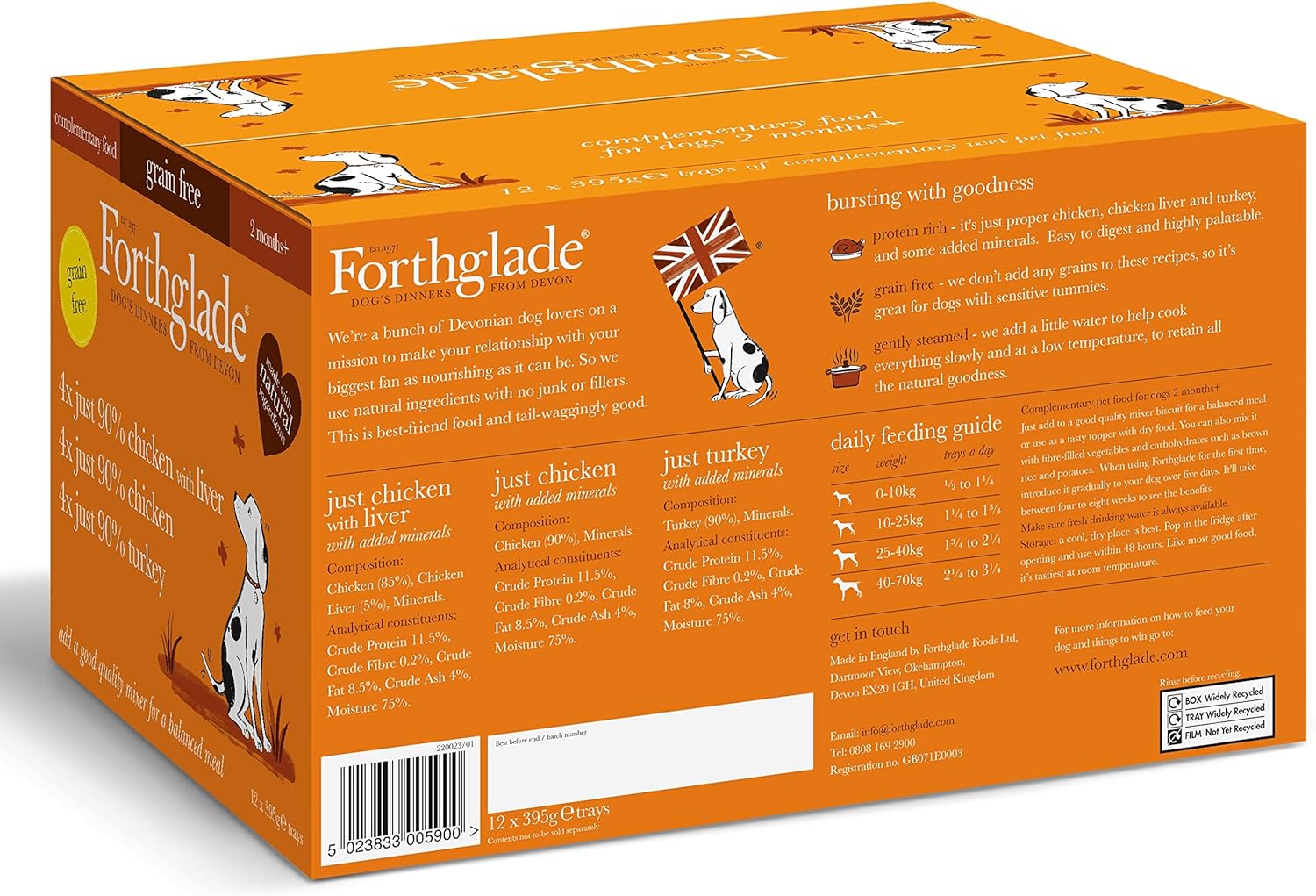 Forthglade Complementary Wet Dog Food (12 x 395g Trays), Grain Free & Hypoallergenic Dog Food, Just Chicken - Image 3
