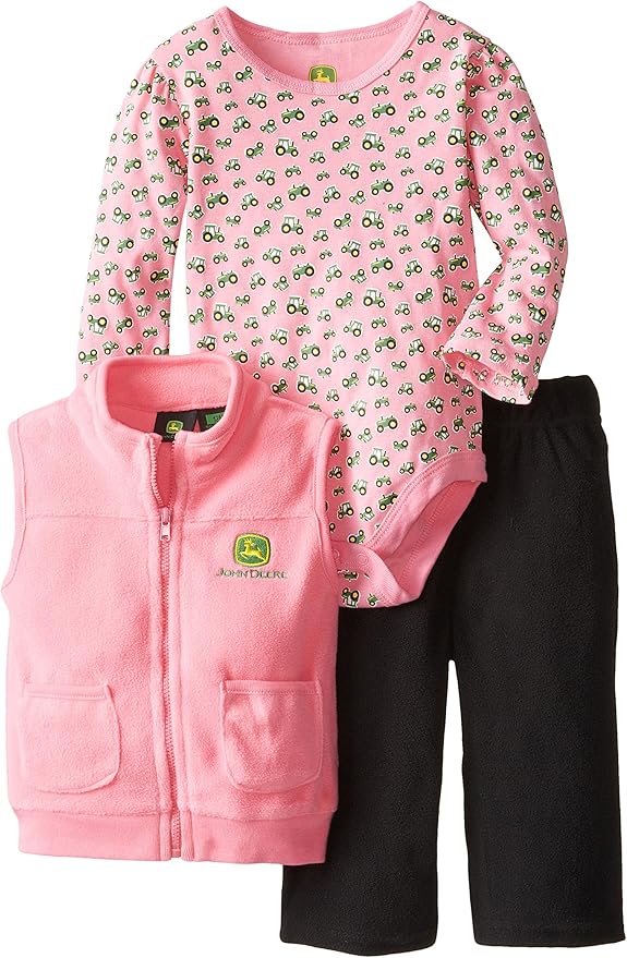 John Deere Baby Girls' Bodyshirt Vest Pant Set, Pink, 6