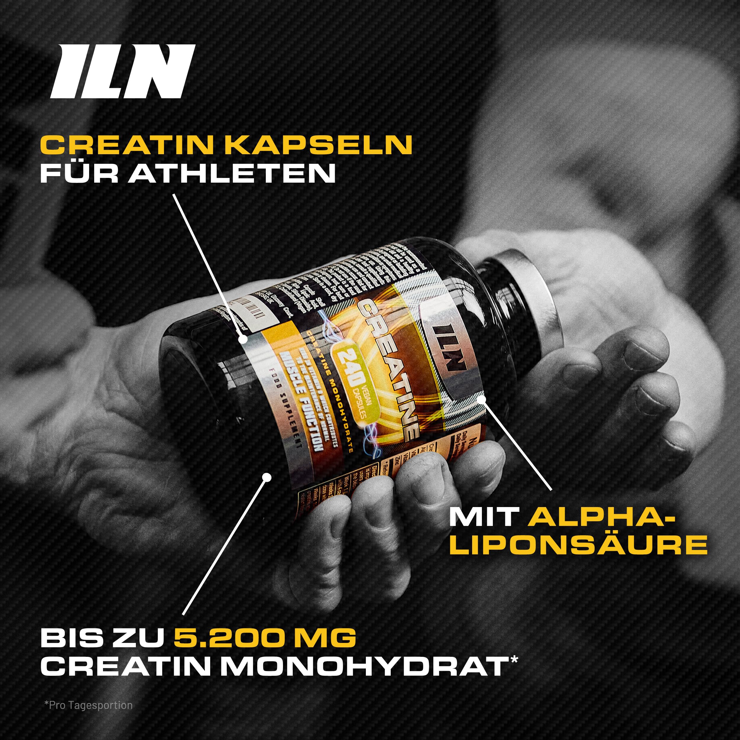 ILN – Creatin Kapseln – 5.200 mg Kreatin Monohydrat pro Tag – 240 vegane Kapseln – Kreatin Kaplsen für Training & Muskelaufbau 3