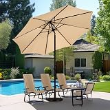 Yaheetech 2.7M Garden Parasol Umbrella Tan 8 Ribs Crank Tilt view 2