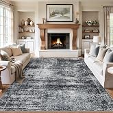 PLHXFR 9x12 Area Rug Living Room: Abstract Washable Carpet Dark Black | For Bedroom Dining Room Farmhouse Nursery Home,Machine washable,Non Slip,Large Soft Neutral,Stain Resistant, Indoor Floor