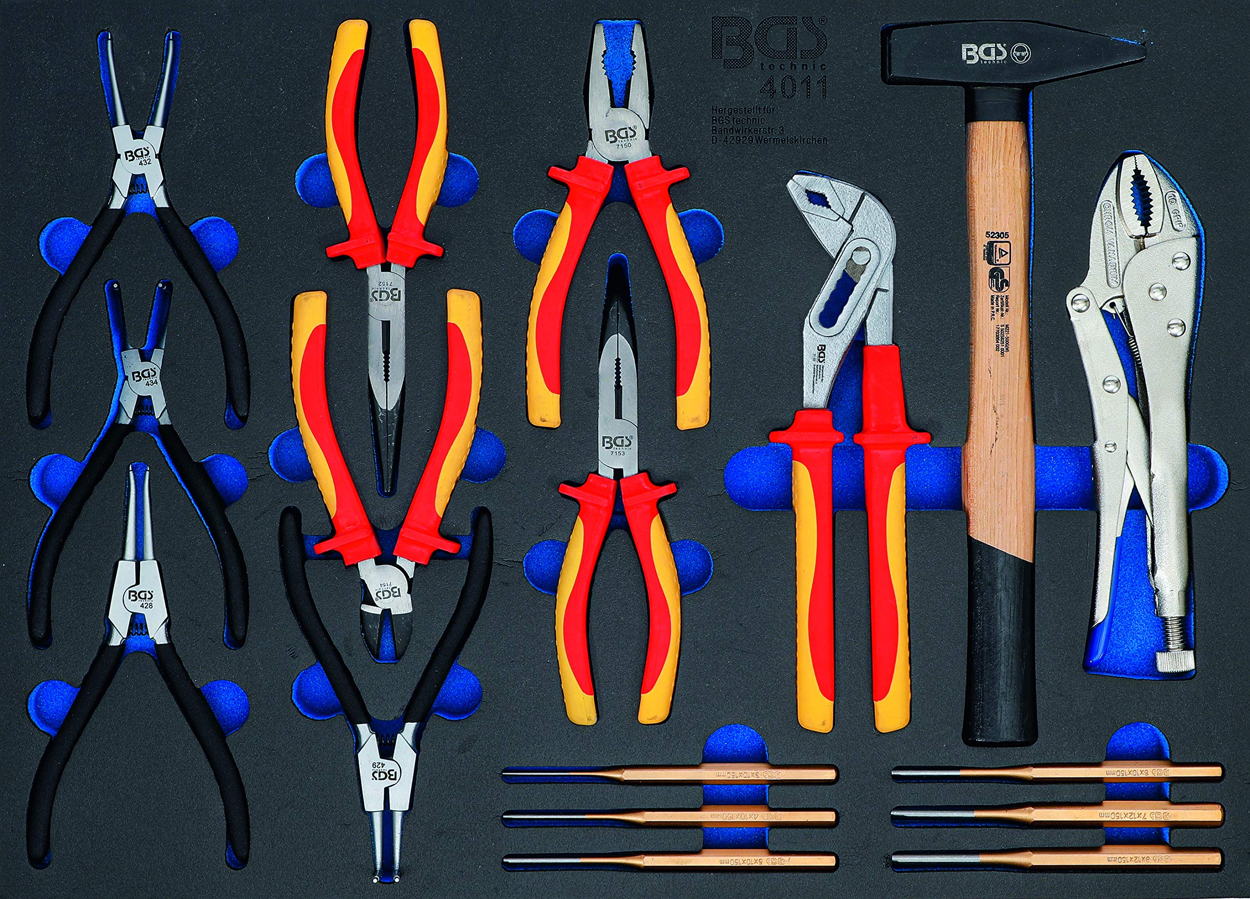 BGS 4011 | Tool Tray 3/3: Pliers, Parallel Pin Punch Set, Hammer | 17 pcs.