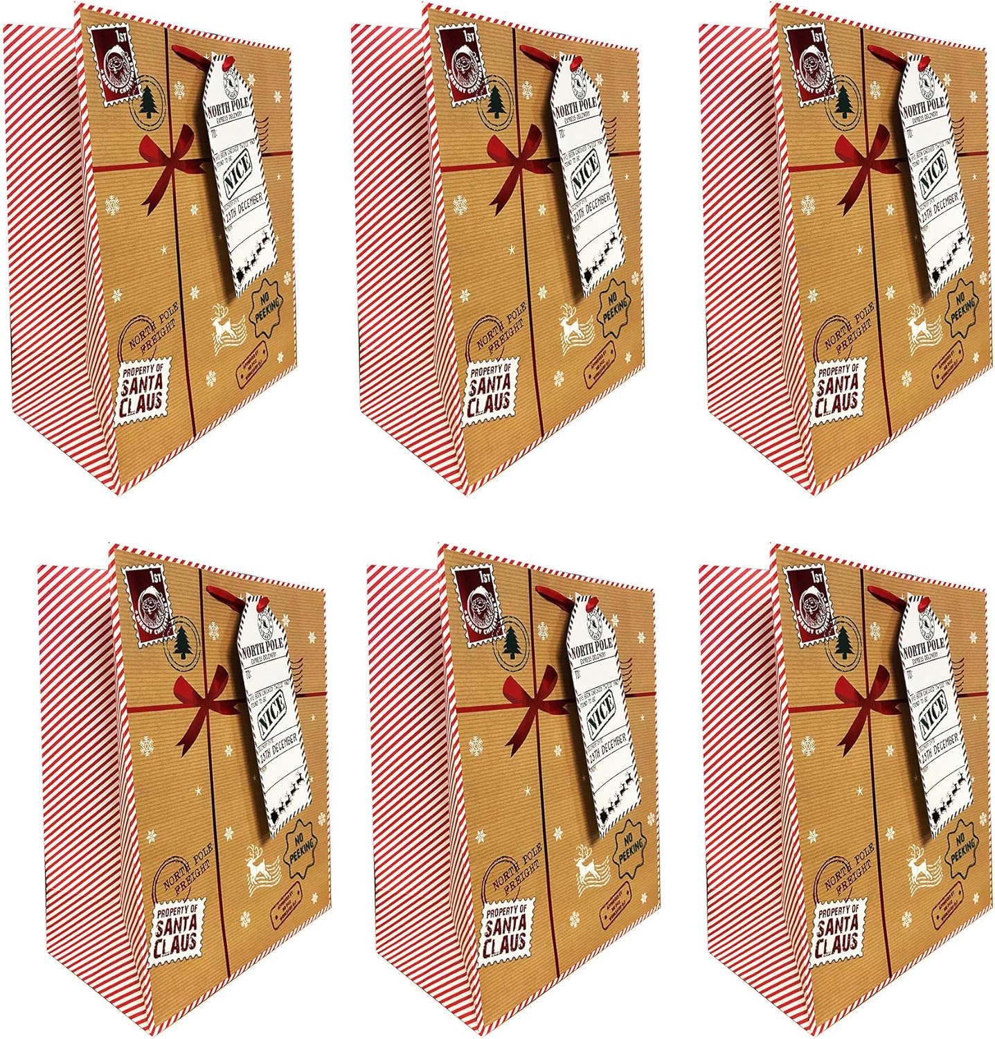 Christmas Gift Bags Large 6 Pack Set Kraft Brown Cute Delivery Kids Children Tag Rustic Amazon