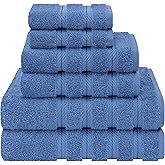 American Soft Linen Luxury 6 Piece Towel Set, 2 Bath Towels 2 Hand Towel 2 Washcloths, 600 GSM 100% Cotton Turkish Towels for Bathroom, Electric Blue Towel Sets