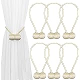 Topspeeder 6 Pack Magnetic Curtain Tiebacks,The Most Convenient Woven Texture Drape Tie Backs,Decorative Weave Rope Holdback Holder for Window Sheer Blackout Drapries Office,16 Inch(Beige)