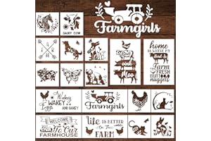 Keluna Farmhouse Animal Stencils - 18 Pack Welcome Stencils for Painting on Wood, Pig, Cow, Chicken, Bear, Rabbit, Dog, Cat, Butterfly