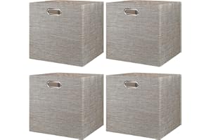 BinWhiz Set of 4 Collapsible Linen Storage Cubes - 13x13x13 Inches Fabric Bins for Kallax Shelves, Cabinet, Bookcase, Closet - Versatile Home Organizer Boxes for Decor and Laundry (Coffee)