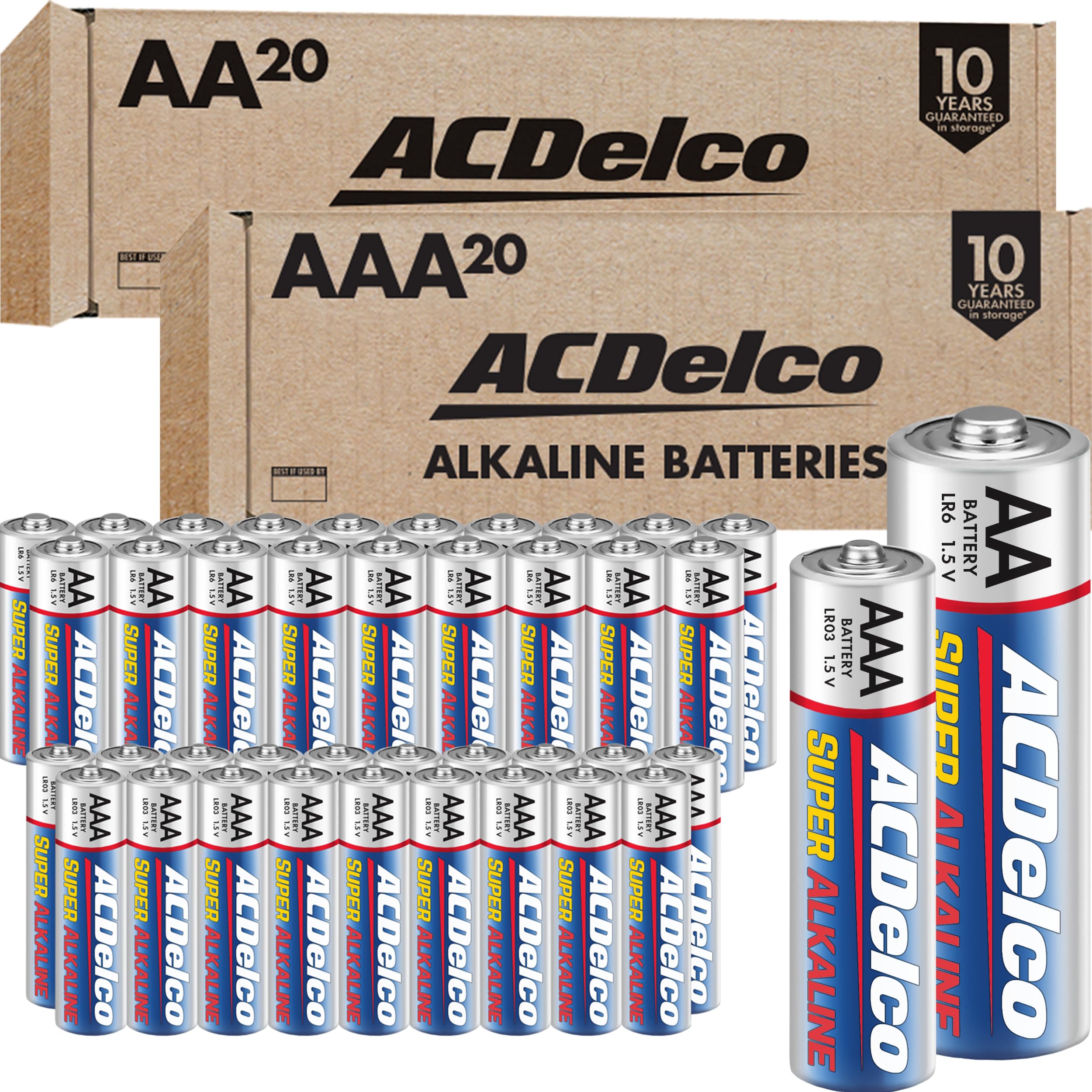 Photo 1 of ACDelco Double AA and Triple AAA Batteries, 40-Count Battery Combo Pack for Home and Office, 20-Count Each, 10-Year Shelf Life