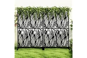 FULOCSENY 2 Pack Metal Privacy Screens 72" H Outdoor Privacy Screens Panels Outdoor and Indoor Leaf Pattern Divider for Balcony Patio Garden Room Divider(Black,2 Pack