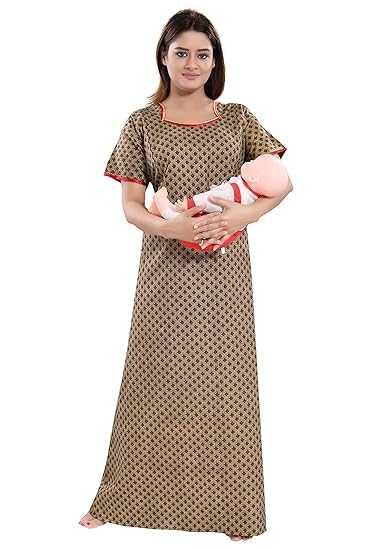 Women's Cotton Fabric Beautiful Print Invisible Feeding/Maternity/Nursing Nighty