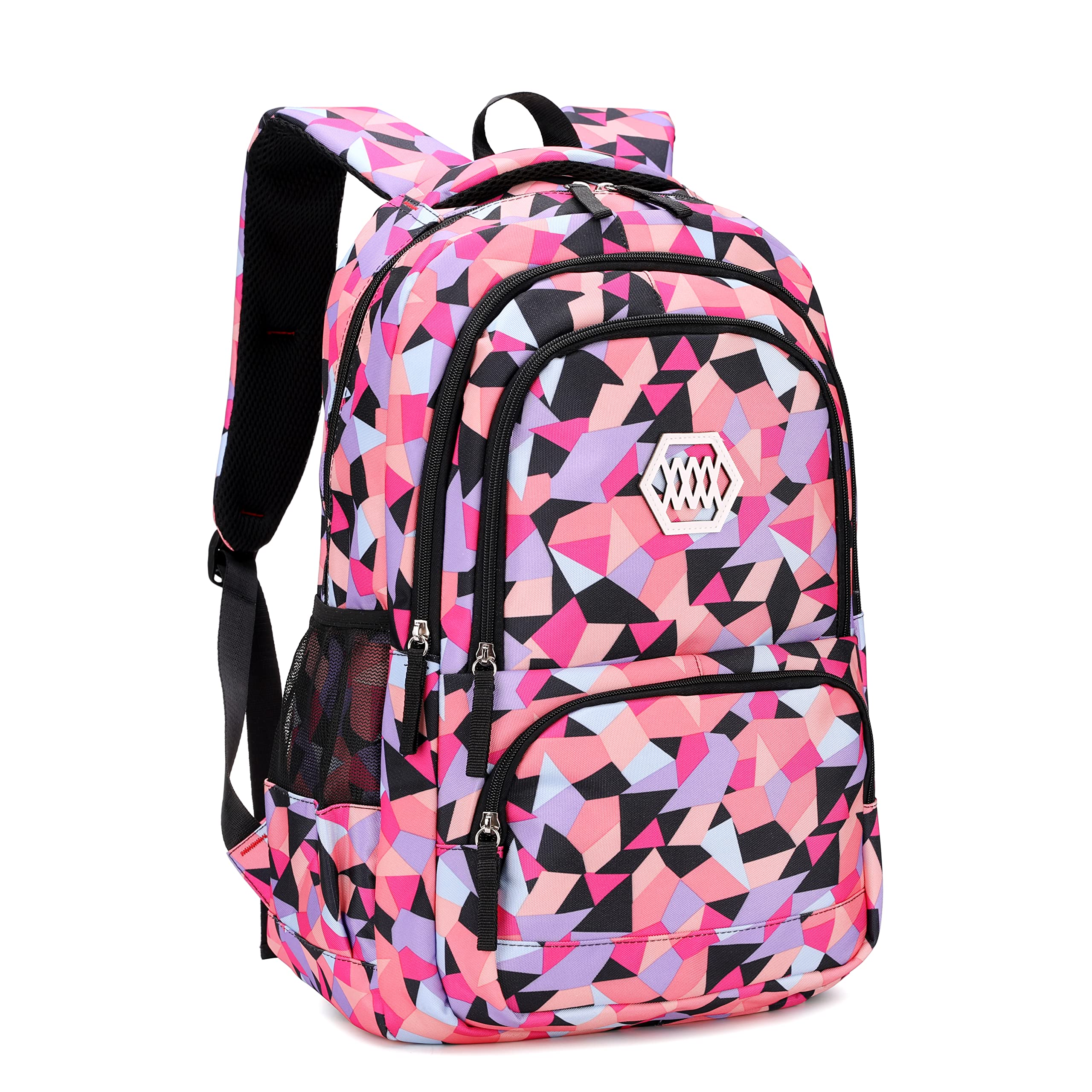 Bansusu Geometric Print Backpacks for Girls Boys School, Capacity School Girls Backpacks for Kids Water-resistant Bookbags, Black-S