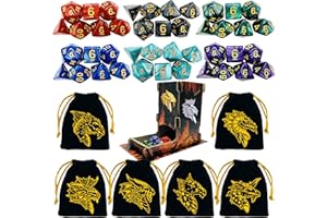 TOYFUL 6 Sets DND Dice Polyhedral Dungeons and Dragons DND RPG MTG Table Game Dice Bulk with Free Six Drawstring Bags and D&D Dice Tower Black