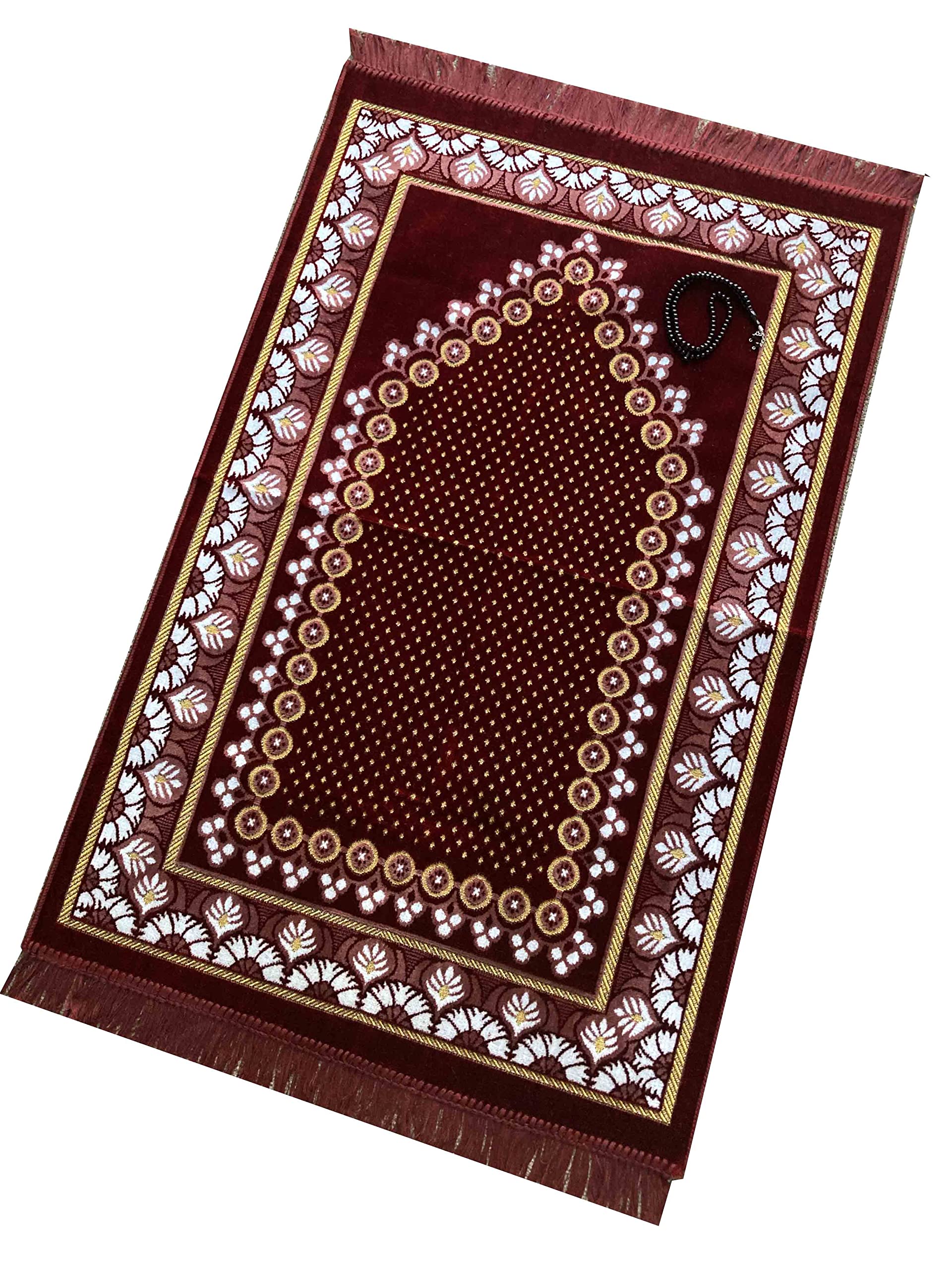 Prayer mat with Tasbeeh,Muslim gift,Ramadan Gift.islamic gift,Warm stayle Velvet Prayer Rug (540g) | Muslim Prayer Mat | Size: 110 x 65 cm | Made in Turkey (E)