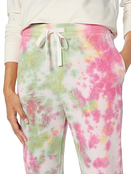 THE DROP WOMEN’S DINA FLEECE ELASTIC HEM SWEATPANT PANTS, -NEON TIE DYE, M