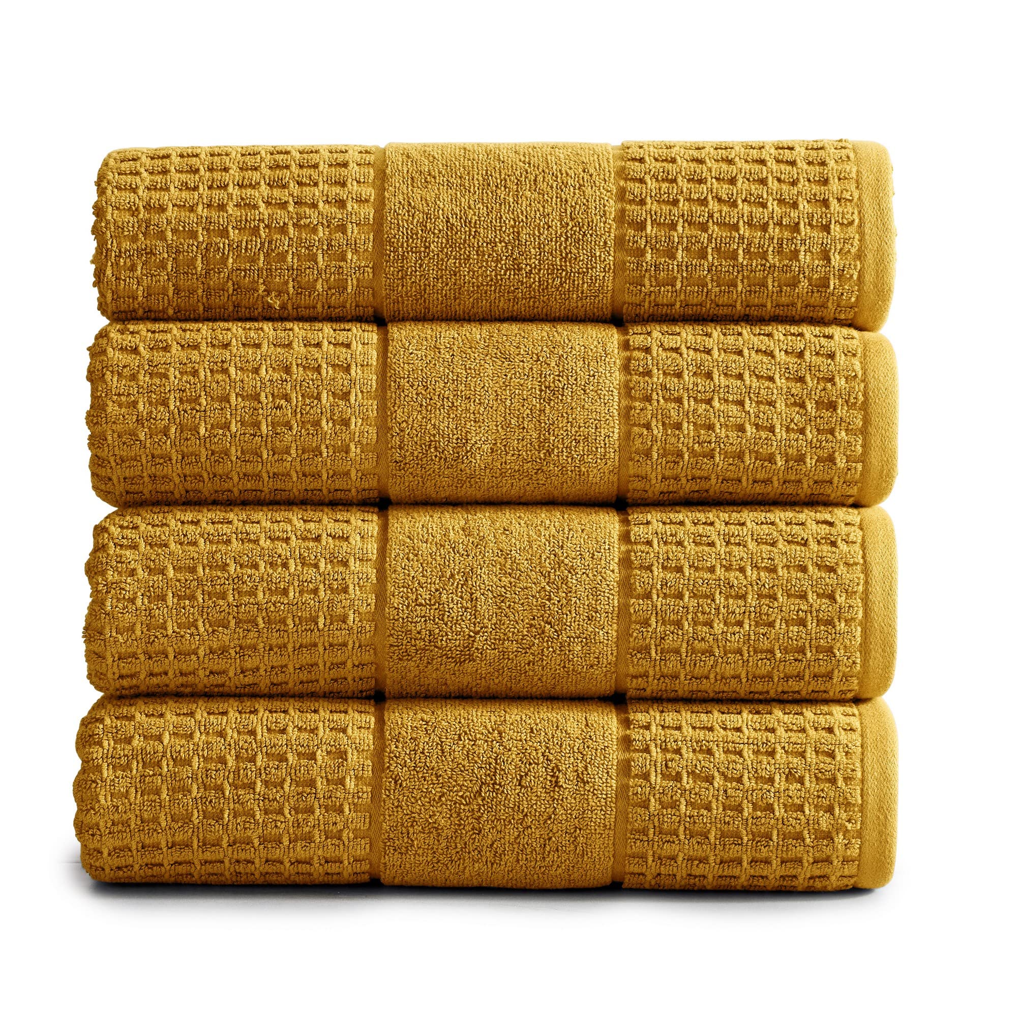 Photo 1 of 100% Cotton Super Soft Luxury Bath Towel Set | Quick-Dry and Highly Absorbent | Waffle Textured | 550 GSM | Includes 4 Bath Towels | Harper Collection (Mustard Yellow)