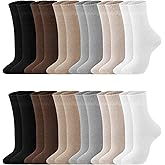 Shihanee 12 Pairs Neutral Socks for Women Fuzzy Thermal Brown Crew Boot Socks Casual Aesthetic Slouch Warmer for Athletic Fall Boot Essentials
