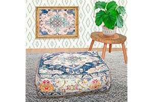 Mandala Life ART Bohemian Floor Cushion Cover - 24x24x8 inches - Yoga Decor Square Pillow Case - Moroccan Pouf Ottoman - Vintage Pouffe Furniture