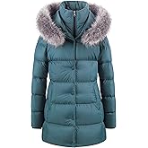 CREATMO US Women's Winter Snow Jacket Long Fur Puffer Coat With Removable Faux Fur Trim