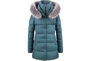 CREATMO US Women's Winter Snow Jacket Long Fur Puffer Coat With Removable Faux Fur Trim