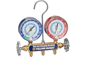 Yellow Jacket 42005 Manifold with 3-1/8" Color-Coded Gauges, psi, R-22/134A/404A (Clamshell) (Hoses not included)