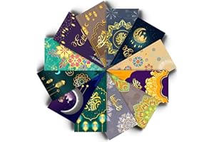 YUMMUELY Eid Money Envelopes, Eid Mubarak Envelopes with Assorted Designs, Ramadan Eidi Envelope for Cash, 6.6" x 3.5" Gold Foil Money Holder for Kids, Eid al-Fitr and Eid al-Adha Gifting (12 Pack, 12 Styles)
