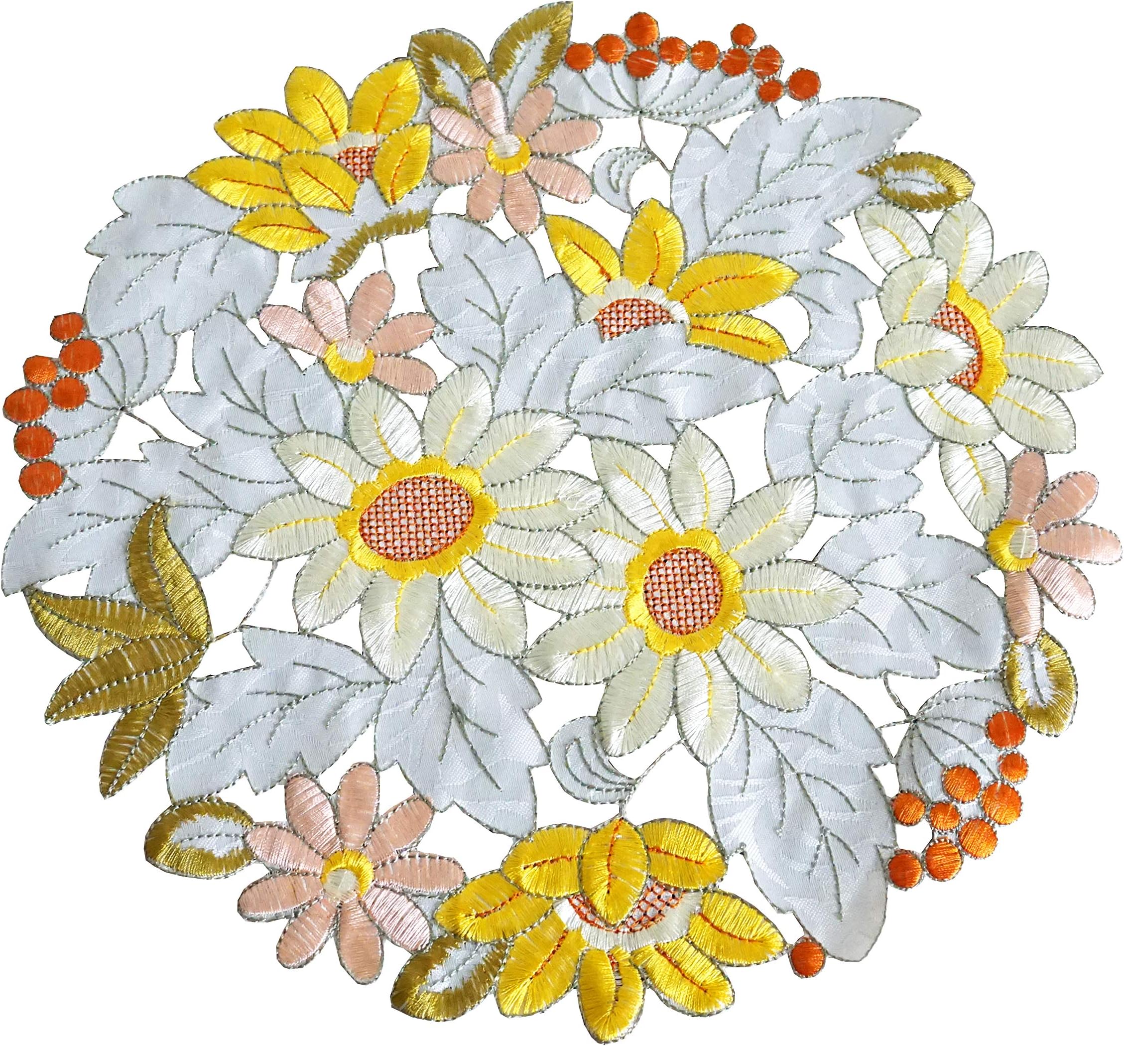 CloudSun Easter Spring Embroidered Floral Daisy Doily Placemats Set of 4,Round 12 inch,Spring Color
