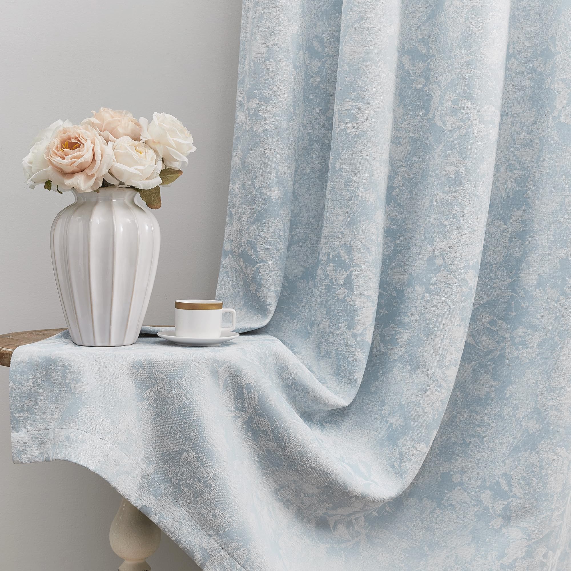 Photo 1 of Beauoop Blue Floral Jacquard Blackout Curtains 84 Inches Long 2 Panels for Bedroom Living Room Chenille Flower Room Darkening Thermal Insulated Soundproof Grommet Window Treatments Drapes, 52x84