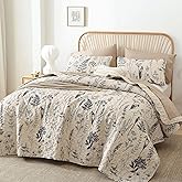 JANZAA Quilt King Size Beige Quilt Bed Spread Boho Quilt with Floral Pattern Microfiber Quilts Set 3 Pieces Lightweight Comforter Reversible Bedding Set,1Quilt 104x90 inches, 2 Pillowcases