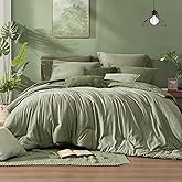 Monbix Queen Comforter Set - 7 Pieces Cationic Dyeing Sage Green Bed in a Bag Queen Bedding Sets with Comforter, Sheets, Pillowcases & Shams, Reversible Bedding Comforters Sets