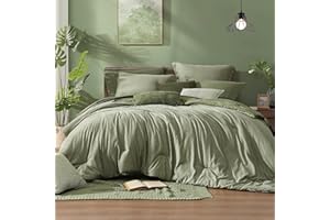 Monbix Queen Comforter Set - 7 Pieces Cationic Dyeing Sage Green Bed in a Bag Queen Bedding Sets with Comforter, Sheets, Pillowcases & Shams, Reversible Bedding Comforters Sets