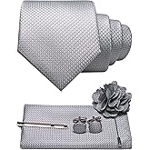 JEMYGINS Mens Tie and Lapel Pin Necktie Pocket Square Cufflinks and Tie Clip Sets for Business Casual 5PCS