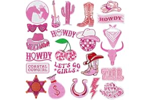 YAVERON 23PCS Western Iron On Patches Pink Cowgirl Embroidered Patches for Hats Jackets Backpacks Clothing