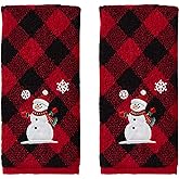 SKL Home Christmas/Winter Snowman Hand Towel 2pc Set for Bath/Kitchen/Bar & Gift, Red/Black