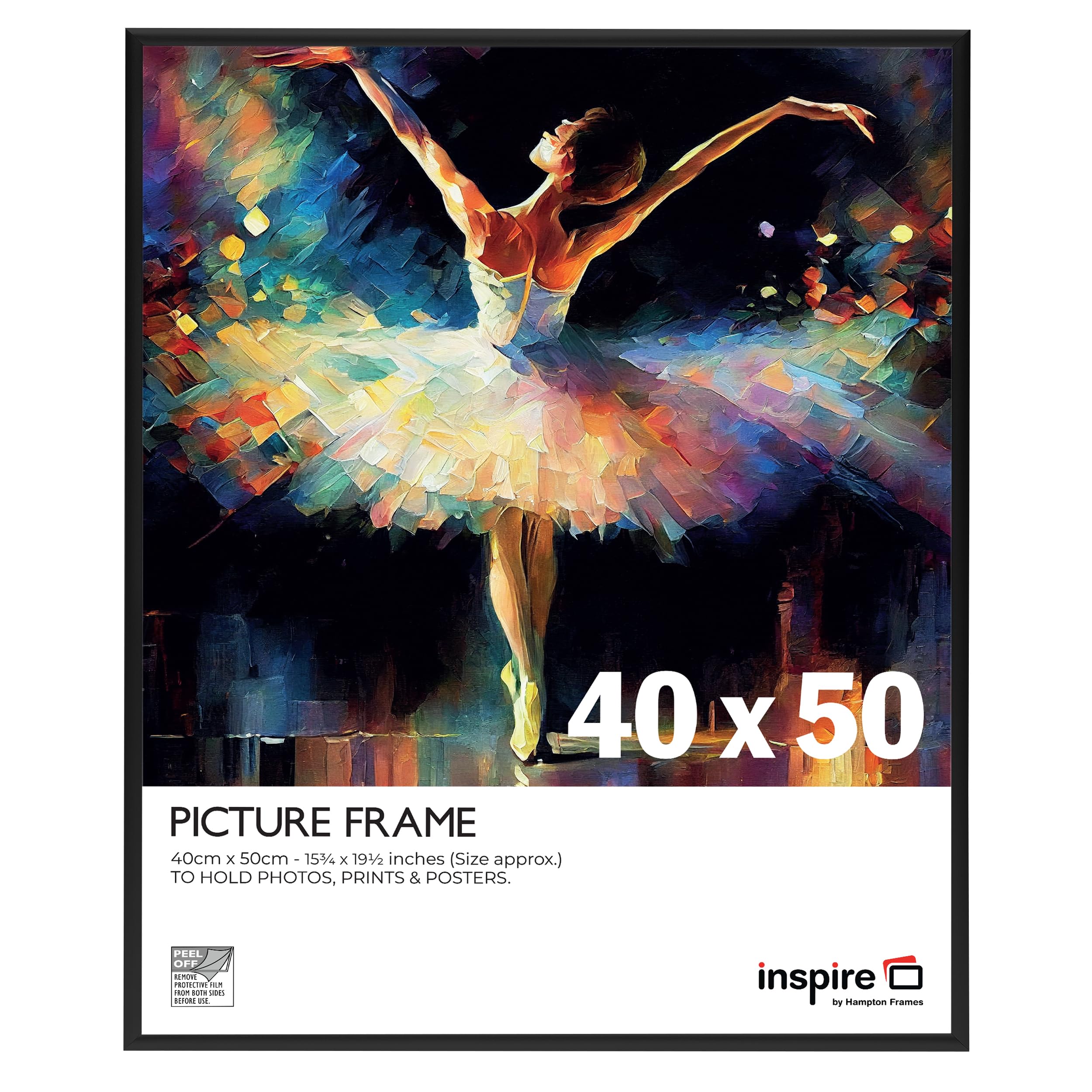 inspire by Hampton Frames ALUM 40 x 50 cm Black Picture Photo Frame Acrylic (Non Glass)